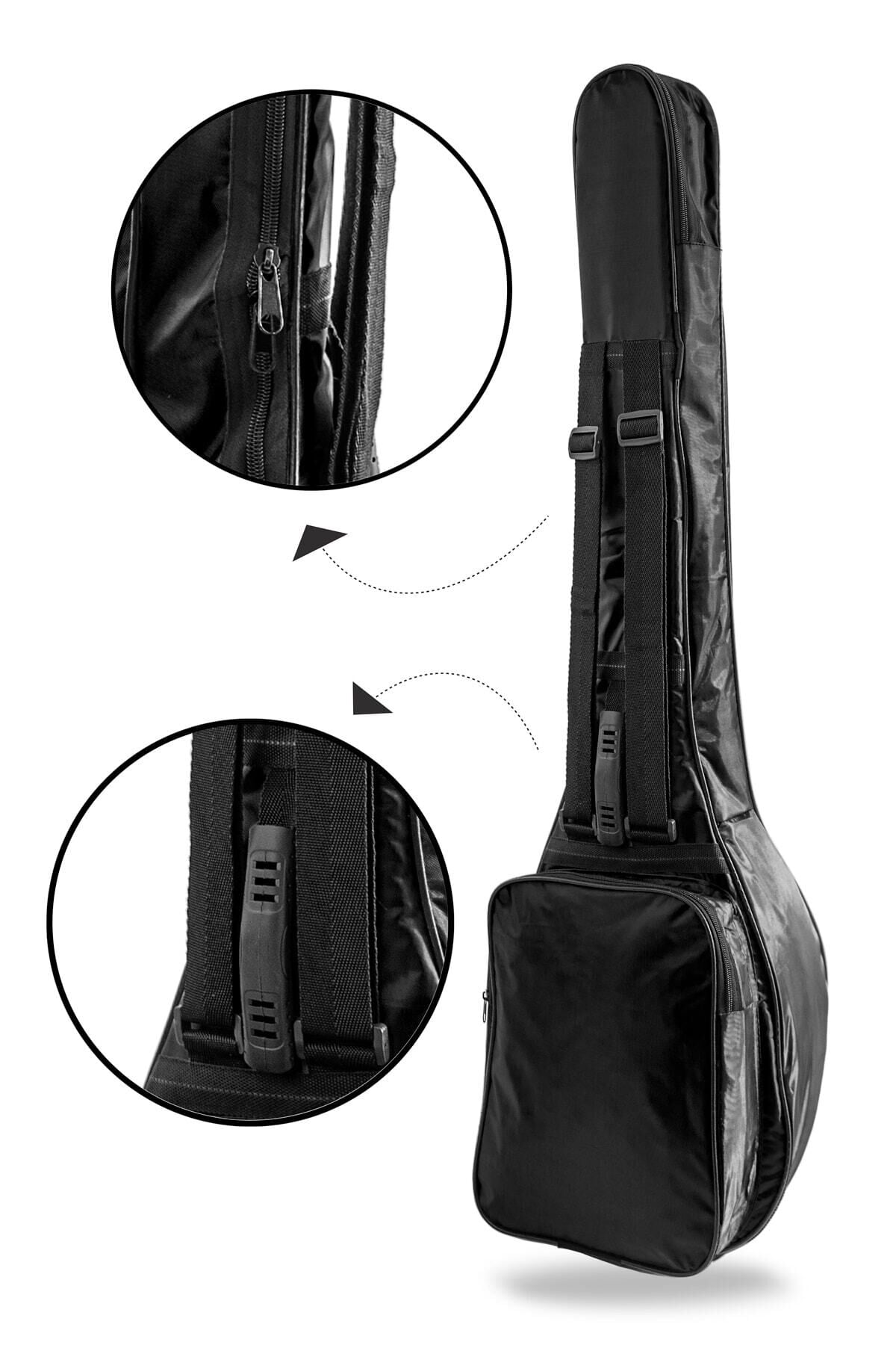 OD44  10 Mm Pedli Soft Case Uzun Sap Bağlama Saz Kılıfı Siyah